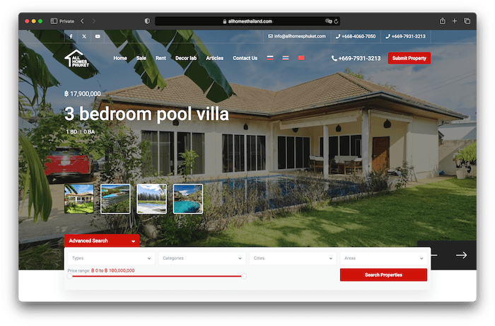 UseCase: Website for a real estate agency All Homes Thailand.