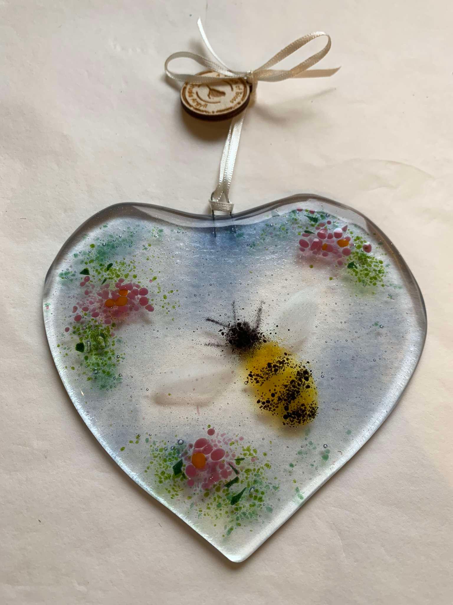 Product Fused Glass Heart with Bumble Bee Detail~ Glass suncatcher - A Touch of Glass Studio image