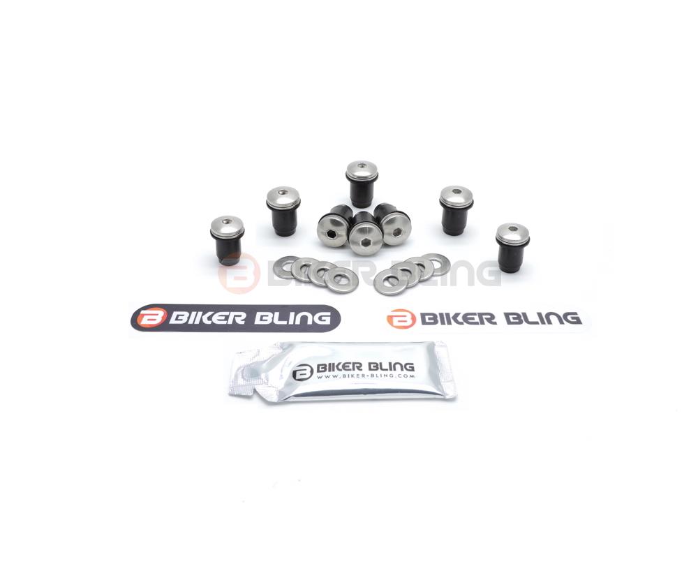 Product Kawasaki ZZR600 2005-2008 stainless steel large pan head wind screen bolts (12mm diameter head) & rubber well nuts - Biker Bling image