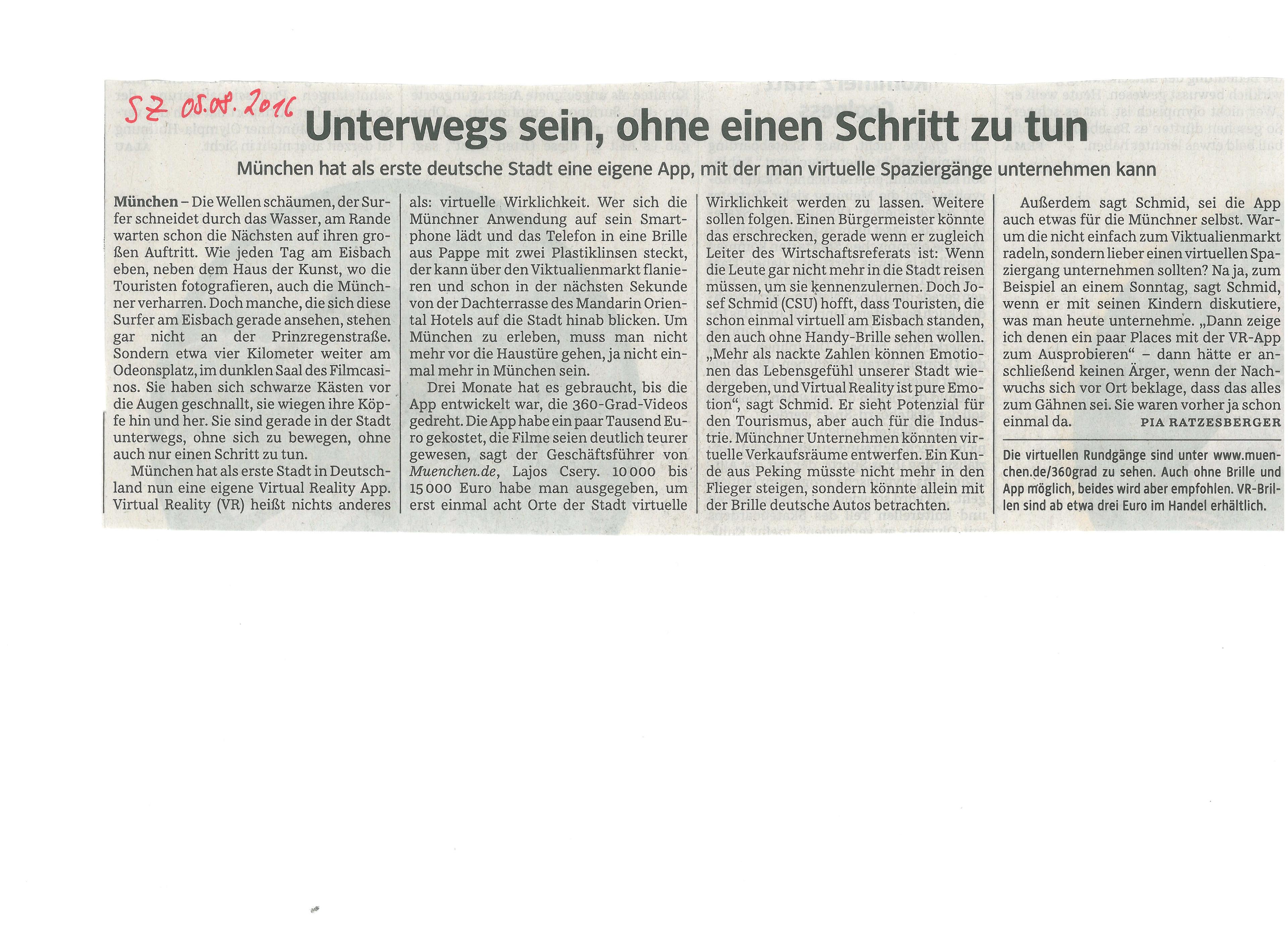 Product SZ, Süddeutsche Zeitung zum Thema VR App Munich 360 - CONNECTED REALITY seit 2011 image