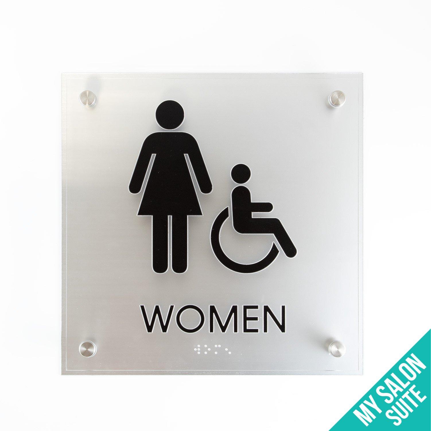 Product My Salon Suite ADA Womens Handicap Restroom Sign 9" x 9", w/ 4, HBLS12-25 standoffs - Erie Custom Signs image