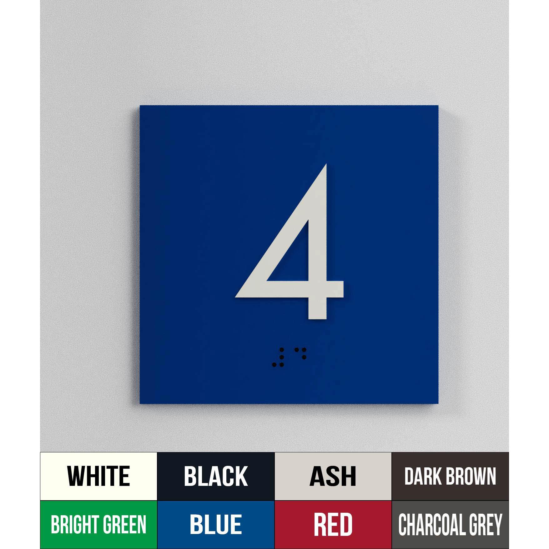 Product Elevator Floor Number Sign: 4, 4" x 4", ADA, Rowmark ADA Alternative - Erie Custom Signs image