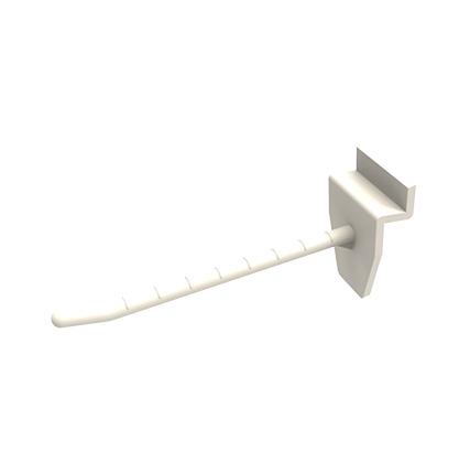 Product Display Hook Slatwall Single Prong White Plastic 100mm capacity 110mm O A length - Gillis Creative Display Solutions image