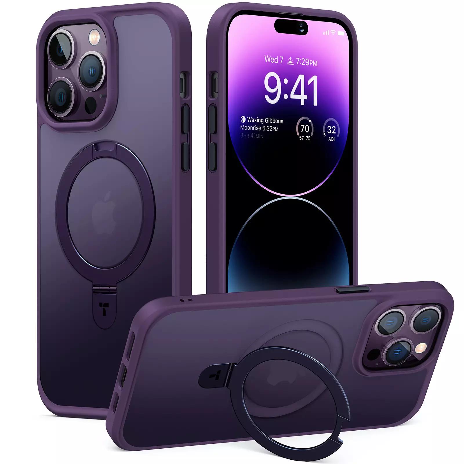Product iPhone 14 Pro UPRO OStand Case by Torras with Built in Stand for Vertical & Horizontal Prop up Phone, Magsafe Charging Compatible Shockproof Drop Protection – Deep Purple - Matrix Store Pakistan image