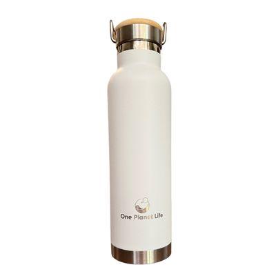 Product White Double Insulated Reusable Bottle with Bamboo Lid - One Planet Life image
