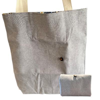 Product Foldable Tote in Linen Gray and Floral Cotton - One Planet Life image