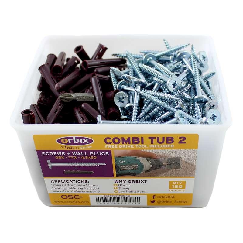 Product Combi Tub 2 with Brown Wallplugs + Screws - Orbix image