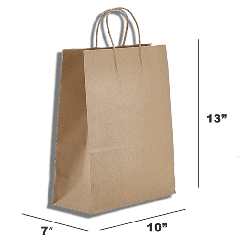 Product Medium 10”x7”x13” Natural Kraft Shopping Bag with Handles | Custom Packaging image