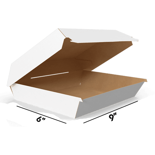 Product 9”x 6" Rectangle Corrugated Kraft White Clamshell Take-Out Box | Custom Packaging image