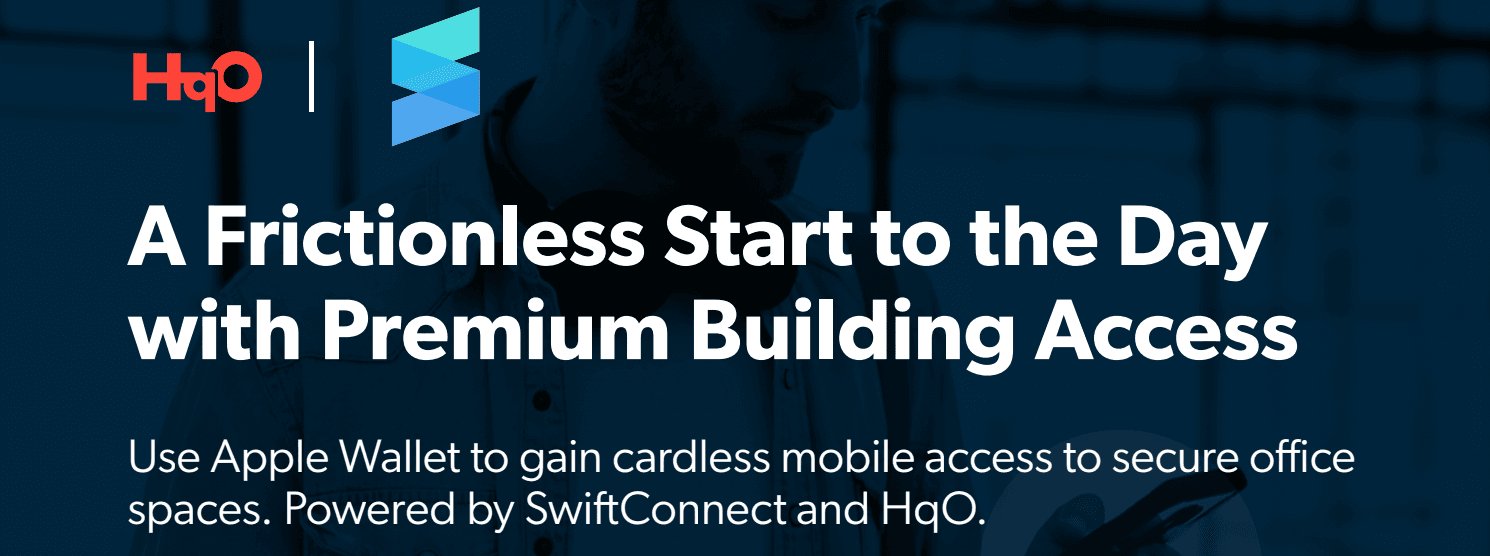 Product HqO Workplace Experience Platform™ gives tenants and employees frictionless access to buildings and spaces using their employee badge in Apple Wallet, powered by SwiftConnect - SwiftConnect image