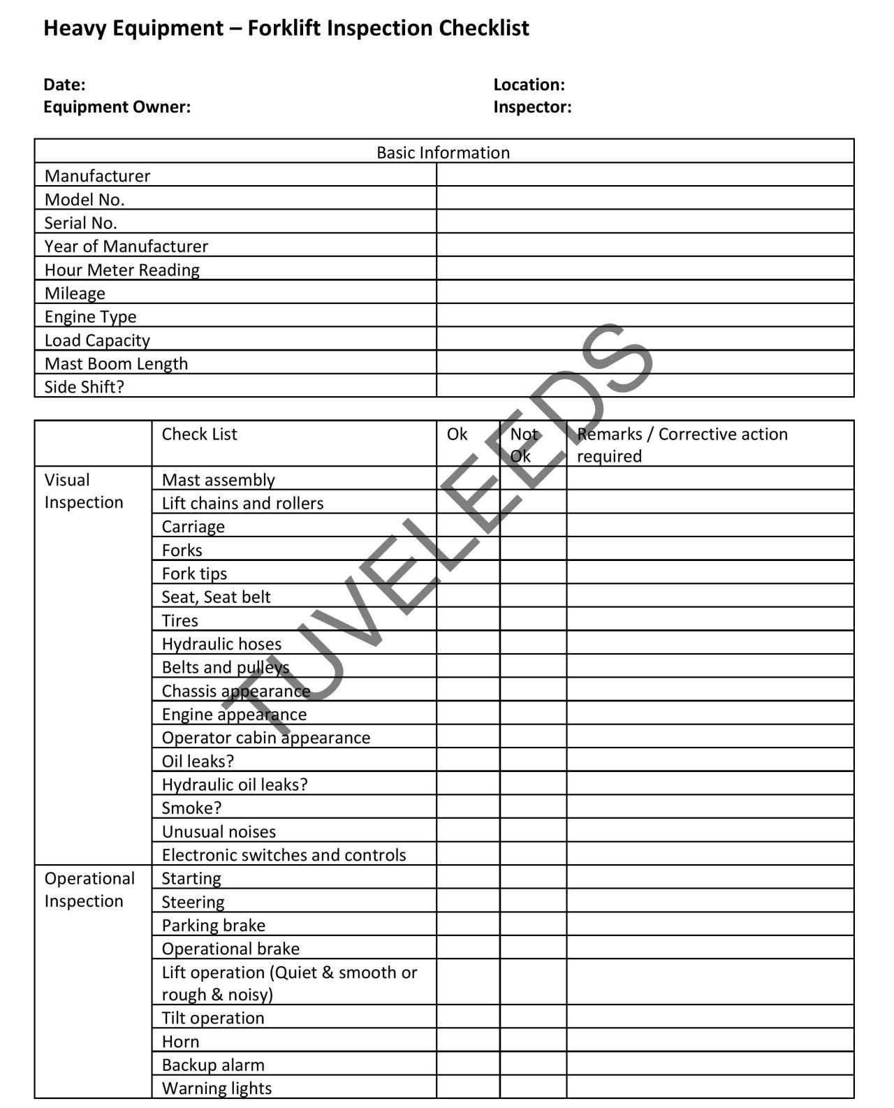 Product Forklift Inspection Checklist - Tove Leeds image