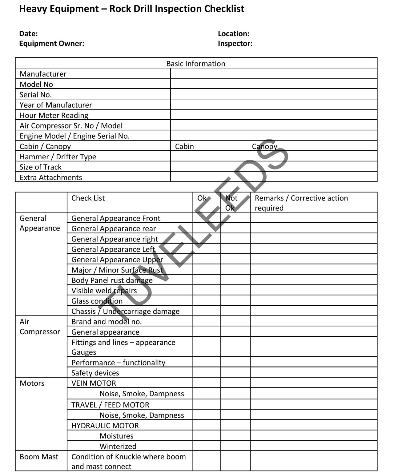 Product Rock Drill Inspection Checklist - Tove Leeds image