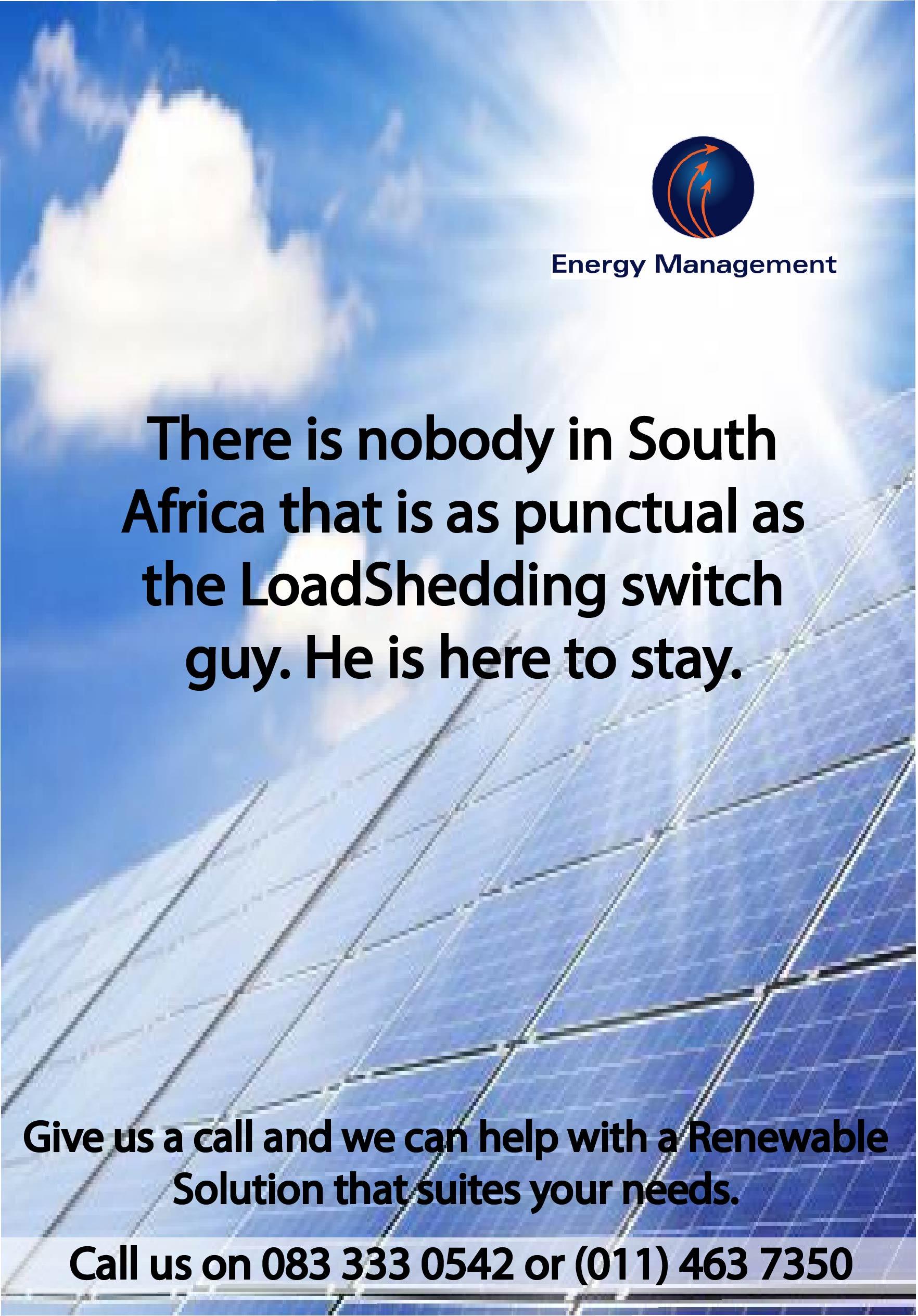 Product Loadshedding is here to stay- Contact us for Renewable Energy Solutions (Finance Available) - Energy Management SA image
