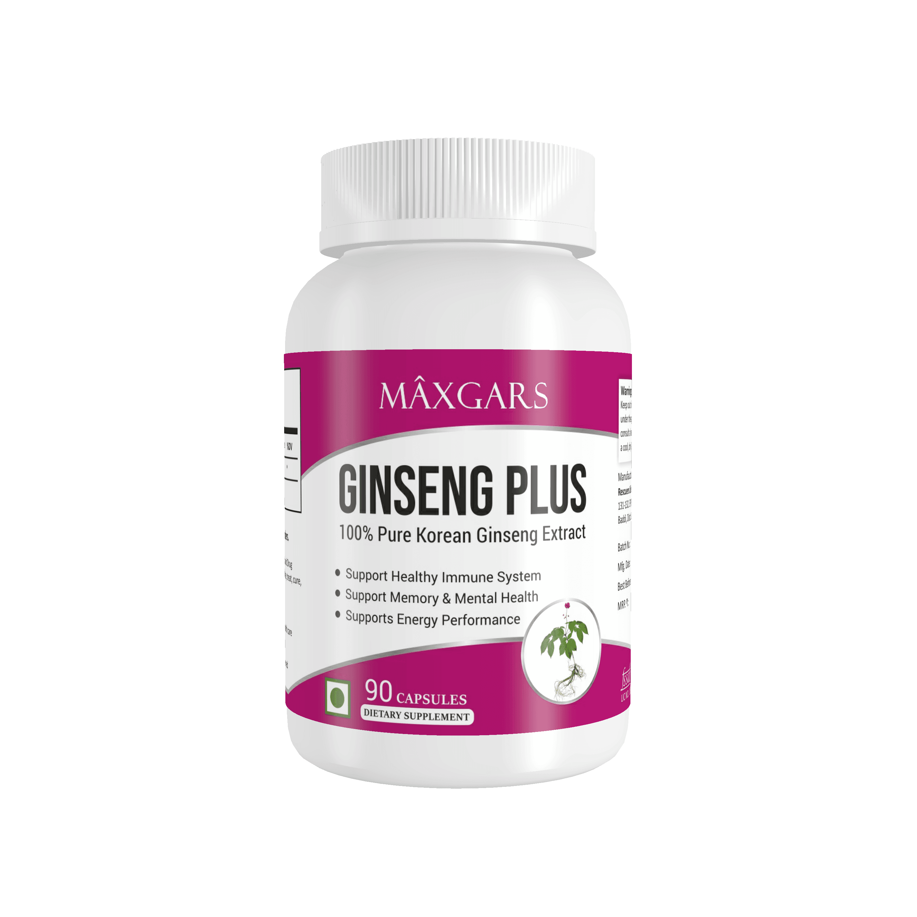 Product: Maxgars Ginseng Plus 1000mg, 90 Capsules - Maxgars