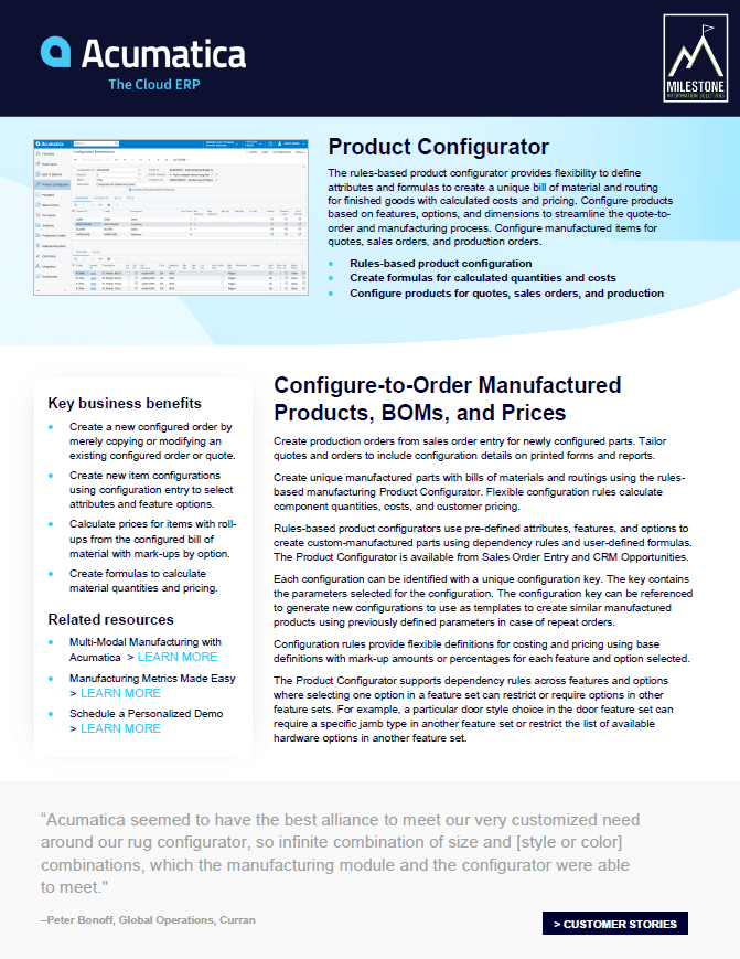 Product Acumatica Product Configurator - Manufacturing Edition | Milestone IS image