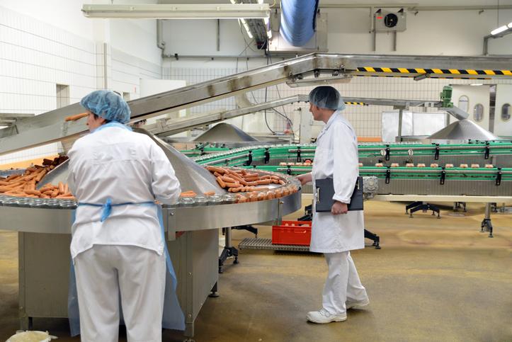 Product food industry workplace - butchery factory for the production of sausages - women working on the assembly line - Extrude Hone AFM image