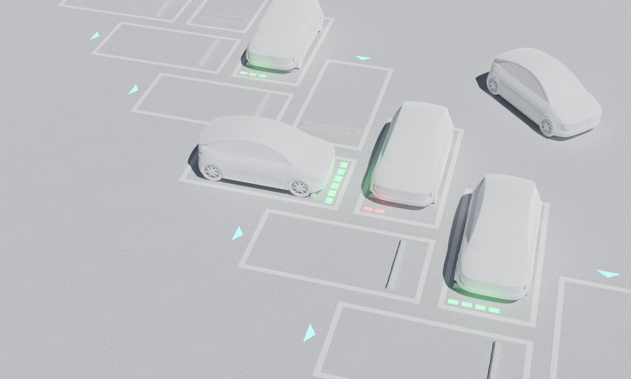 Simulation einer Ladeinfrastruktur von parkenden Fahrzeugen, alles ist weiß
