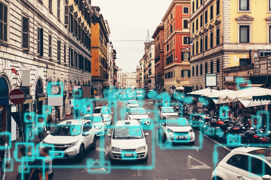 Autoverkehr aus der Sicht einer Kamera wie sie die Autos identifiziert