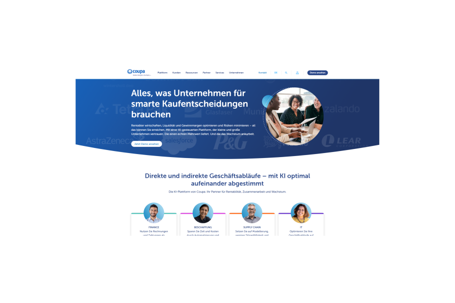 Screenshot der deutschen Startseite des eSourcing-Tools Coupa
